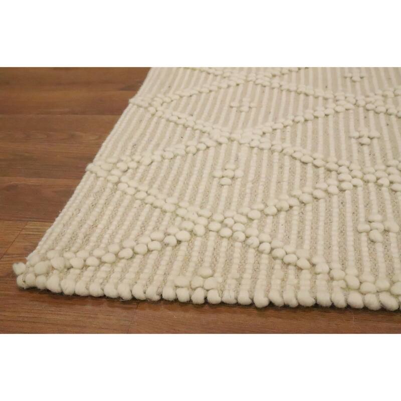 Hand Knotted Oriental 100% Wool Carpet Modern Geometric Beige & Ivories Modern Gotti Design Area Rug - 3' 0'' X 1' 10''