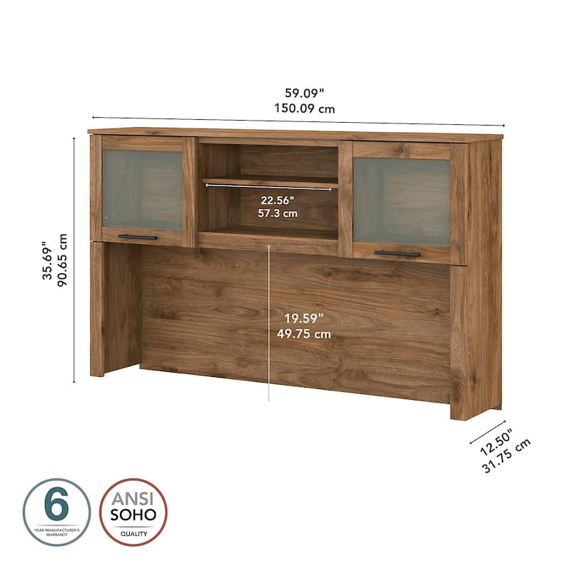 Bush Furniture Somerset Ash Gray 60W Hutch for L Shaped Desk - 59.09"L x 12.50"W x 35.69"H