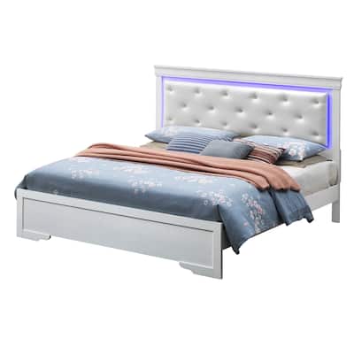 Jewel Tufted Queen Panel Bed with LED Light - 85" - Silver