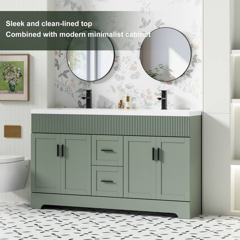 Wavy Line 30"/36"/48" Bathroom Vanity Set with Sink & Faucet