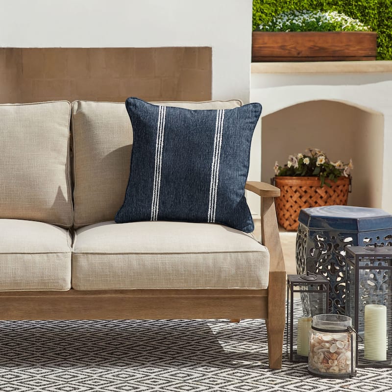 Sorra Home Sunbrella Outdoor Corded Pillow Single - 20 in H x 20 in W x 6 in D - Lengthen Indigo