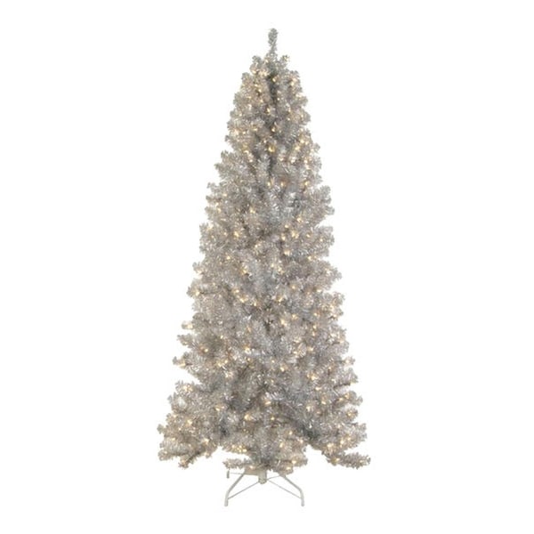 9' Pre-Lit Silver Tinsel Noble Pine Artificial Christmas Tree - Clear Lights