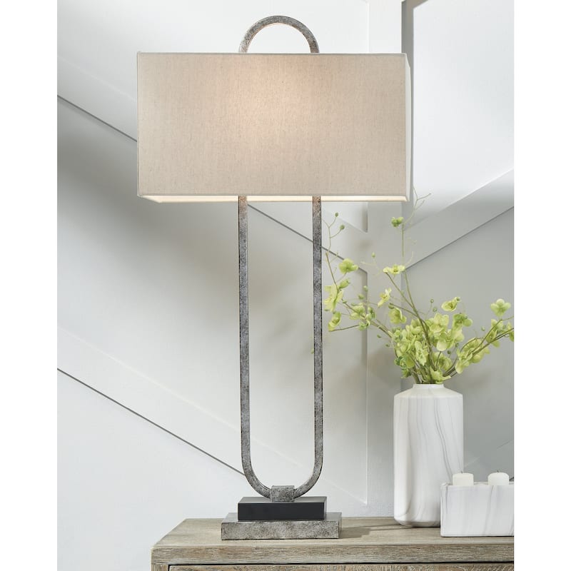 Bennish Traditional Antique Silver Finish Metal Table Lamp - 18"W x 9"D x 36"H
