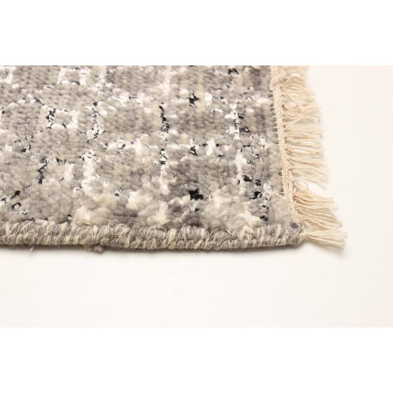ECARPETGALLERY Hand-knotted Silk Shadow Grey Viscose, Wool Rug - 2'0 x 12'2
