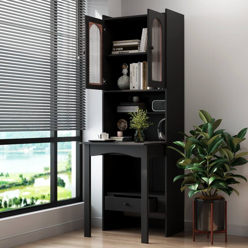 Fold-Out Convertible Writing Desk Cabinet with Shelf, Drawer & Multi-Function Design