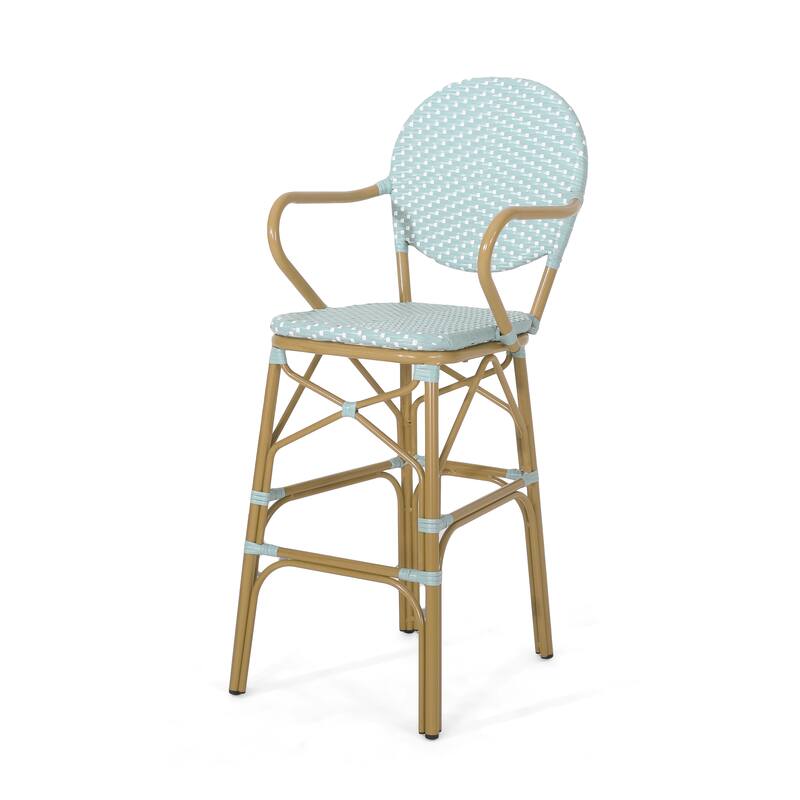 Outdoor Wicker and Aluminum Barstools, Set of 2
