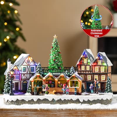 Glitzhome 15.25"L Christmas Oversized Resin Lighted Table Village Decor