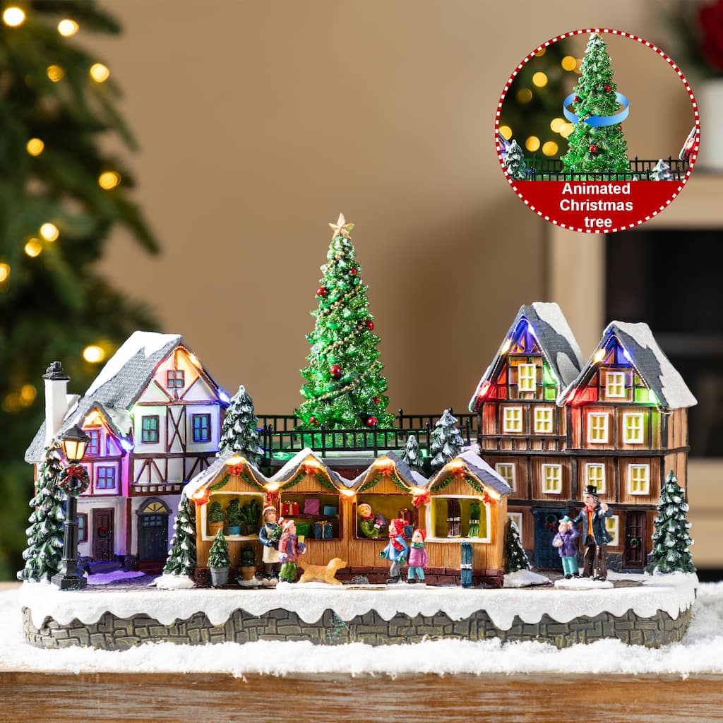 Glitzhome 15.25"L Christmas Oversized Resin Lighted Table Village Decor