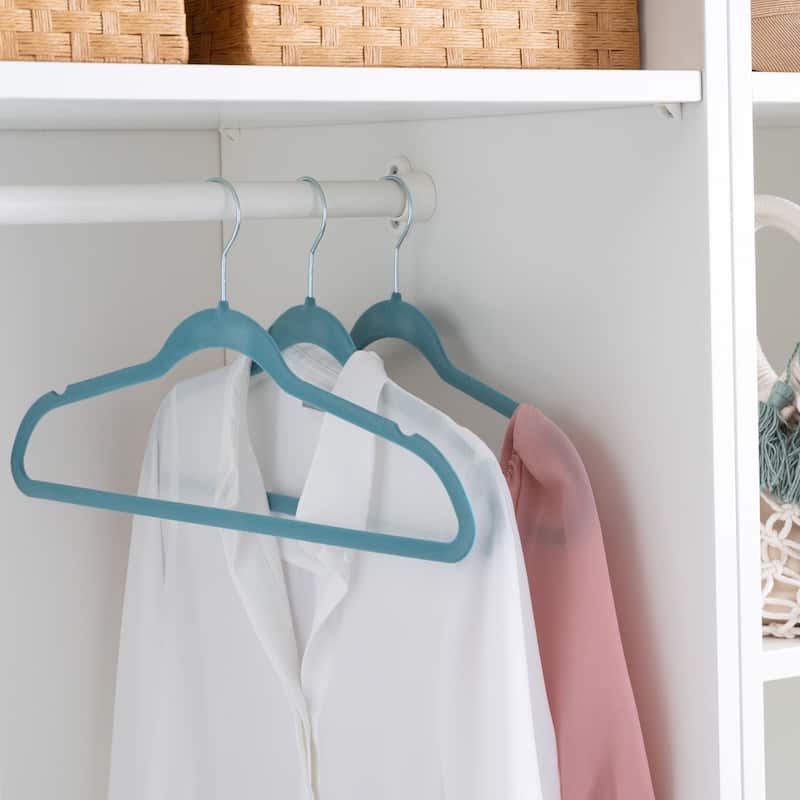 10 Super Slim Velvet Huggable Hangers in Dusty Blue - 1.97" x 17.72" x 9.25"