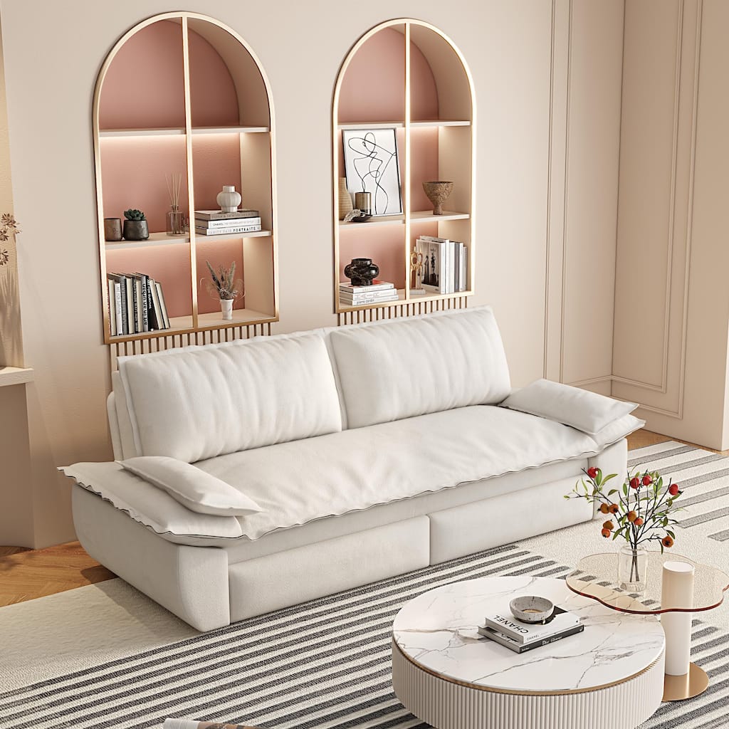 3-in-1 Convertible Sleeper Sofa Loveseat with 2 Soft Pillows, Pull-Out Sofa Bed, Chaise Lounge Sofa for Living Room