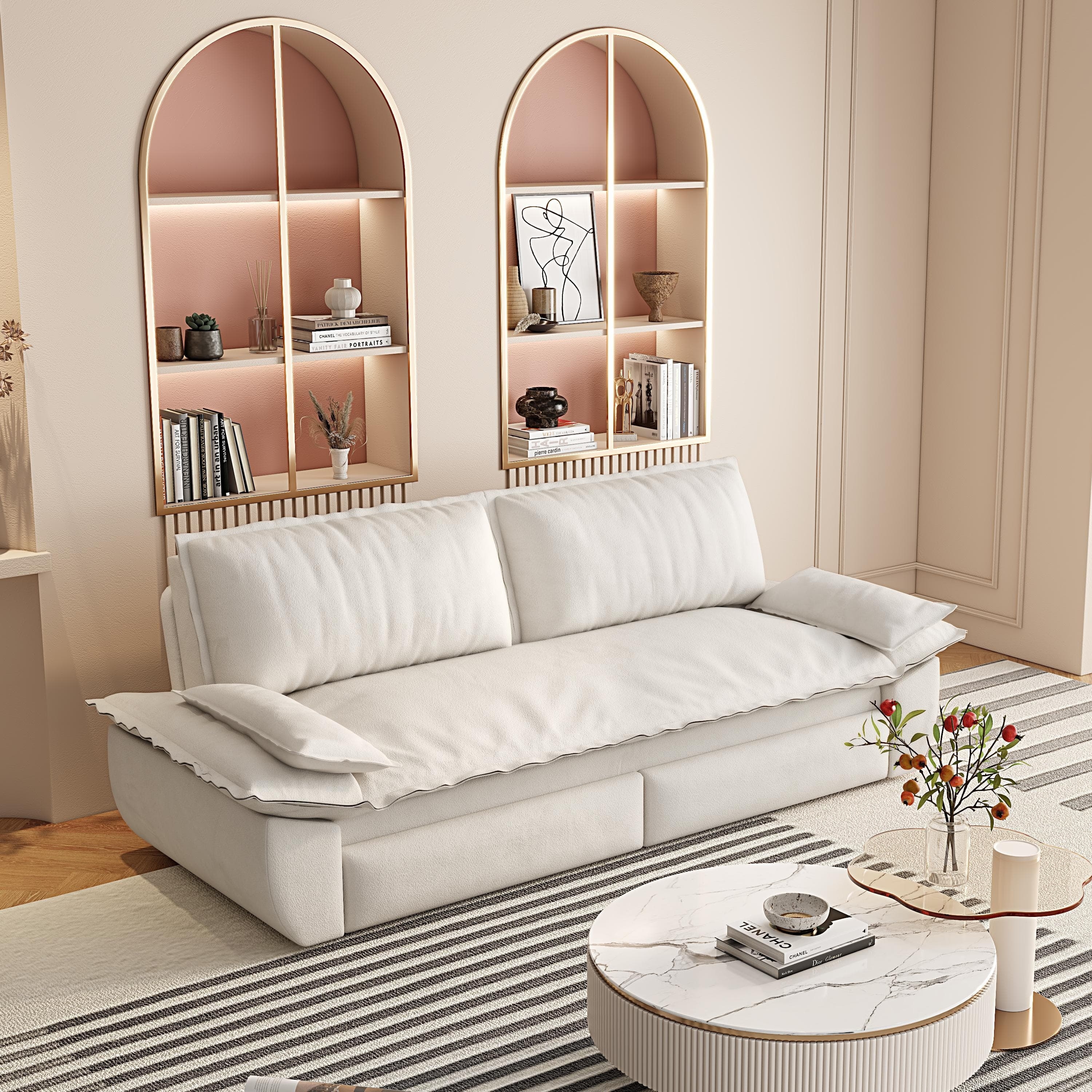 3-in-1 Convertible Sleeper Sofa Loveseat with 2 Soft Pillows, Pull-Out Sofa Bed, Chaise Lounge Sofa for Living Room