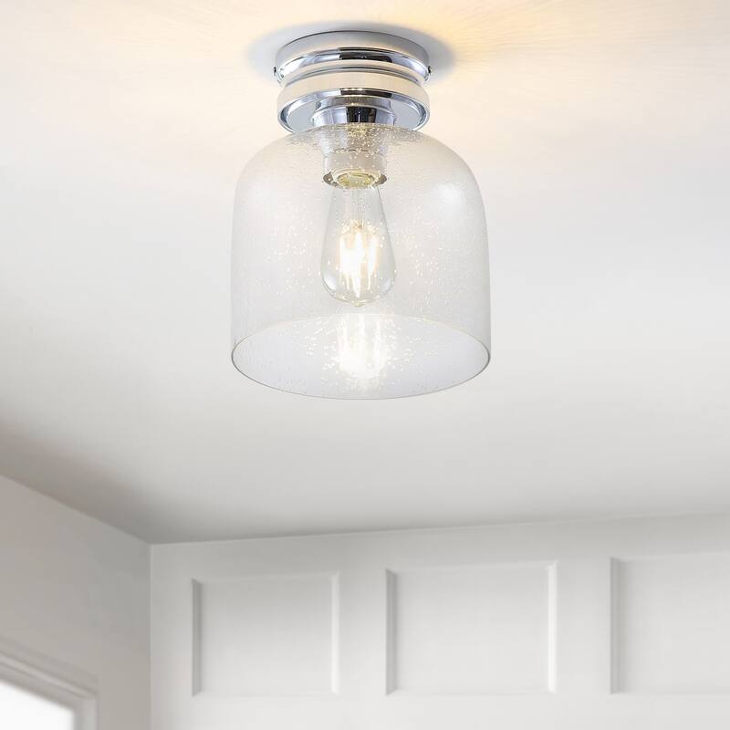 Atlas 7.75" Metal/Bubbled Glass LED Flush Mount, Chrome by JONATHAN Y - Chrome