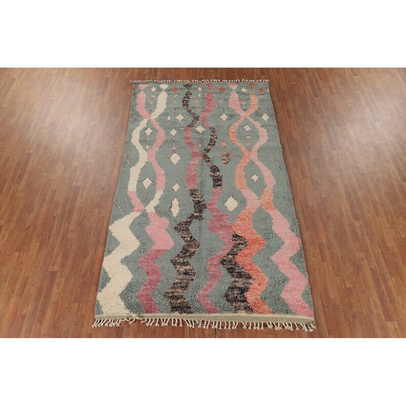 Moroccan Oriental Area Rug Hand-Knotted Wool Carpet - 6'1" x 10'11"