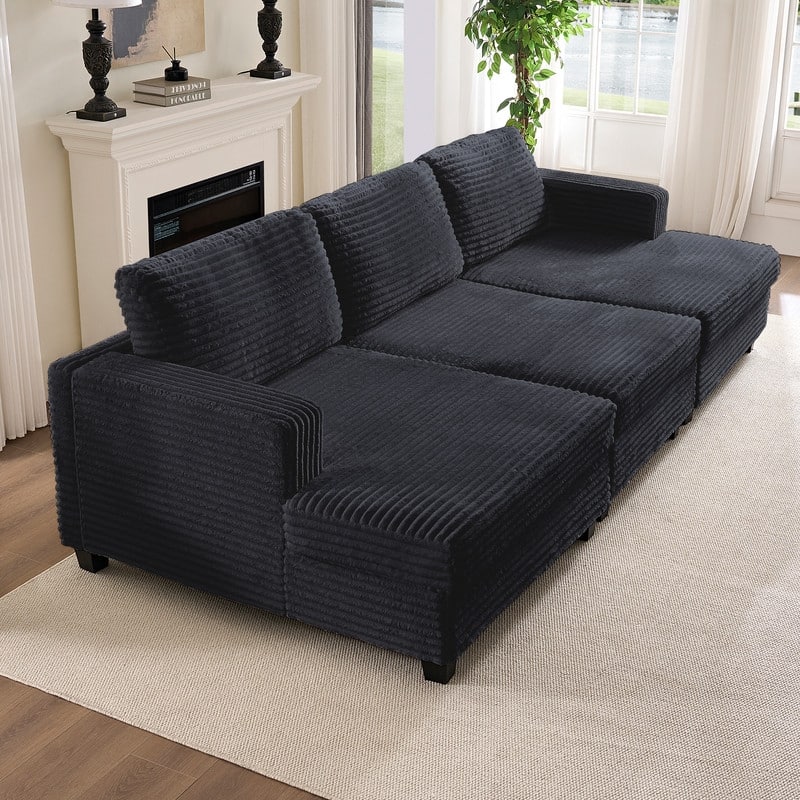 Mixoy Oversize Corduroy Fabric Convertible Modular 3-seater Sofa/Loveseat Sofa For Living Room