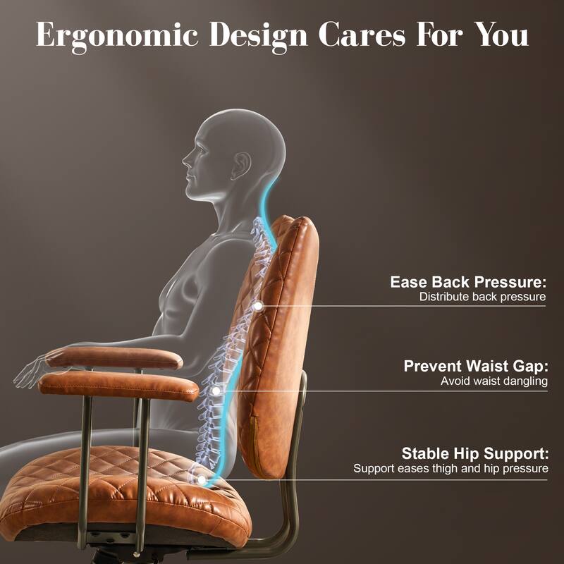 HOOOWOOO Mid-Century Leather Ergonomic Office Chair Adjustable Swivel Task Chair