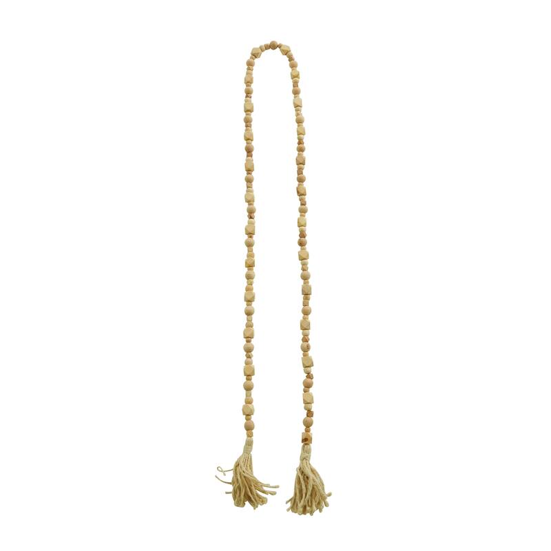 Bohemian Natural Wood Bead Garland with Cotton Tassels - 80 x 1