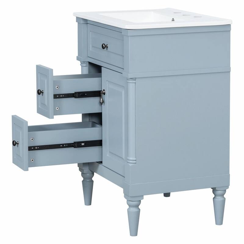 36" Bathroom Vanity with Sink, Freestanding Bathroom Cabinet with Ceramic Basin, Flip Drawer