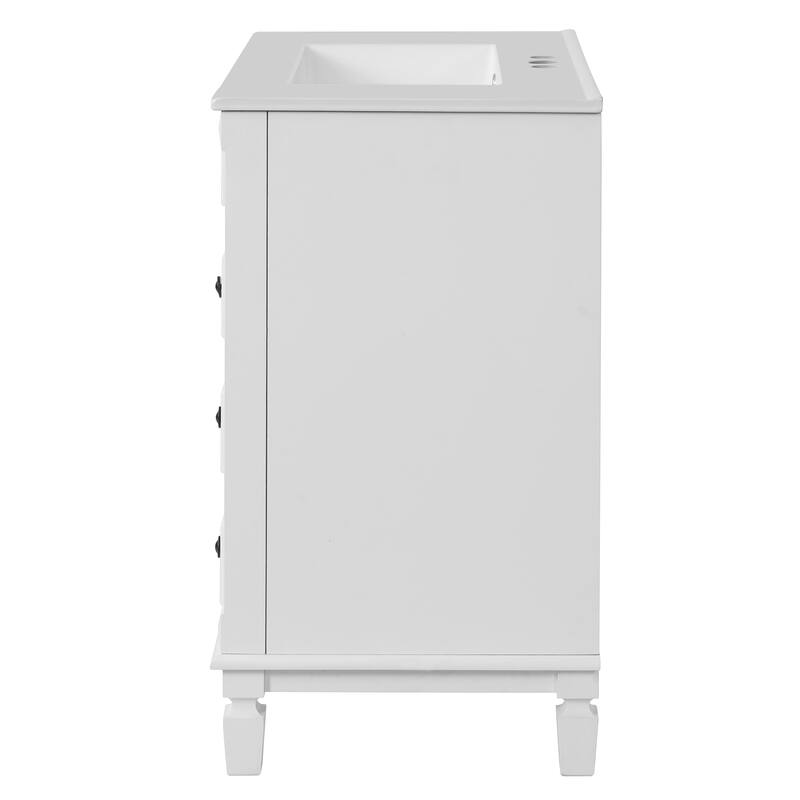 Bathroom Vanity with Ceramic Sink, Small Bathroom Storage Cabinet, Bathroom Cabinet with 2 Drawers & Adjustable Shelf