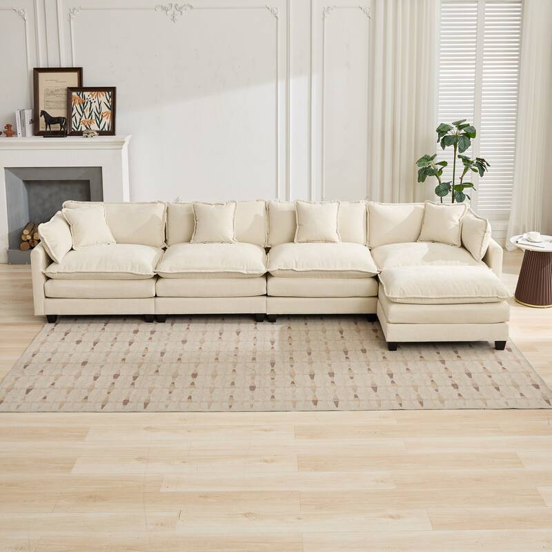 Roomfitters Large Upholstered 4-Seater Sofa with Plush Cushions and Pillows, Modern Cloud Couch for Living Room