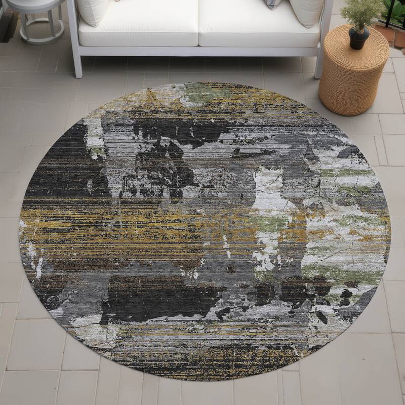Machine Washable Indoor/ Outdoor Chic Veta Chantille Rug - Black - 8' x 8'