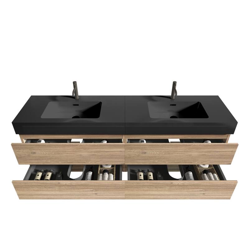 GDFStudio - Grace Wall-Mounted Bathroom Vanity with Engineered Quartz Sink & Soft Close Drawers, without Drainage and Faucet