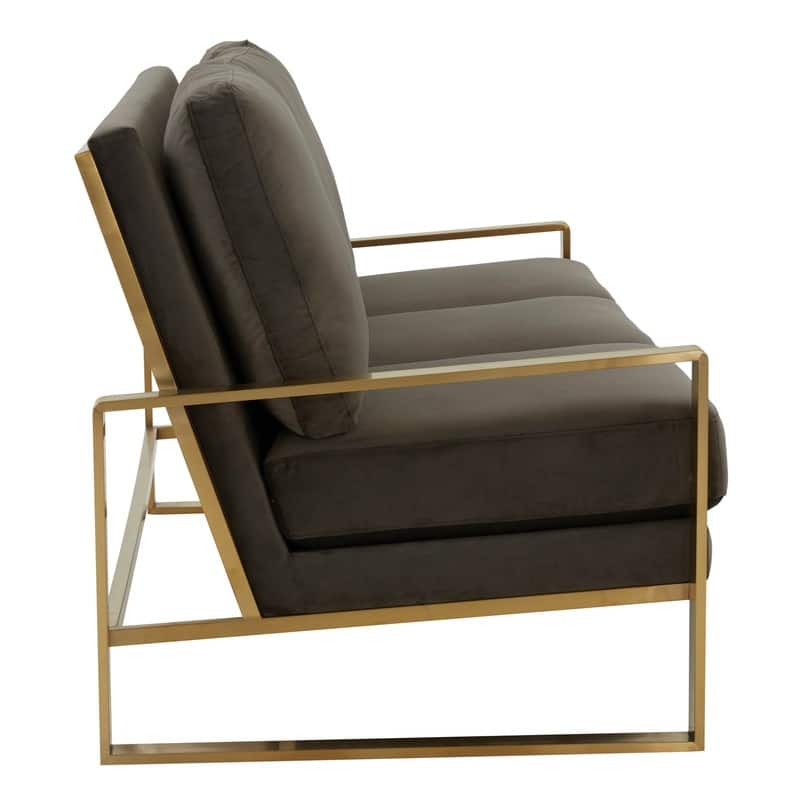 Jefferson Velvet Upholstered 3 Seater Sofa with Brushed Gold Stainless Steel Base and Removable Cushions - 77.1