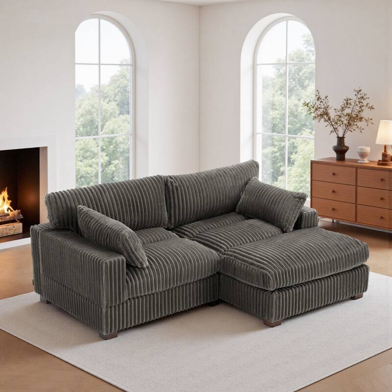Plush Corduroy Upholstered Modular Sectional Sofa with Chaise