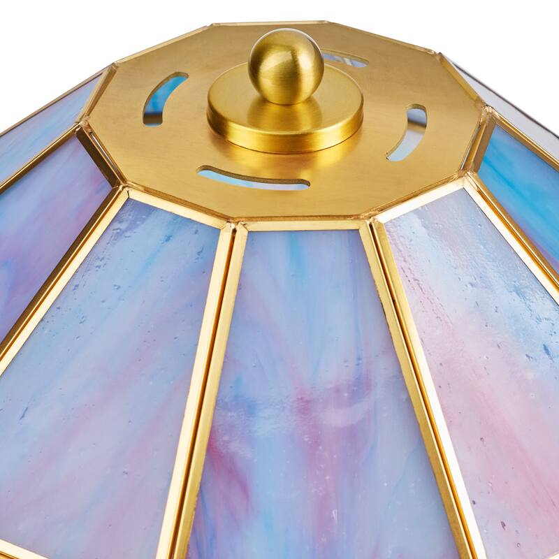 Pearce River of Goods Gold Metal and Blue Glass Diamond Shade 21-Inch Table Lamp - 10.125" x 10.125" x 21"