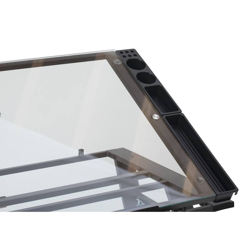 Studio Designs Futura Luxe Black Metal and Glass Crafting Table with Built-In Storage