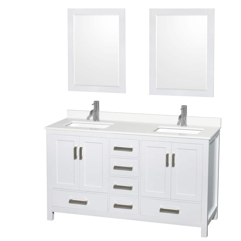 Wyndham Collection WCS141460D-QTZ-UNSM24 Sheffield 60" Free Standing - White / White Quartz Top / Brushed Chrome Hardware