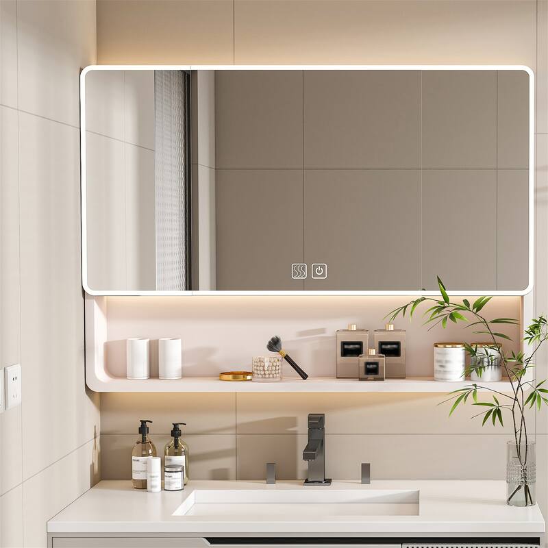Mirror Cabinet with 3 Colors LED Light,Defogging and Hair Dryer Holder
