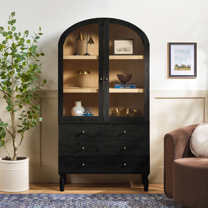 Walker Edison Modern Arched MDF Bookshelf Cabinet with Glass Doors