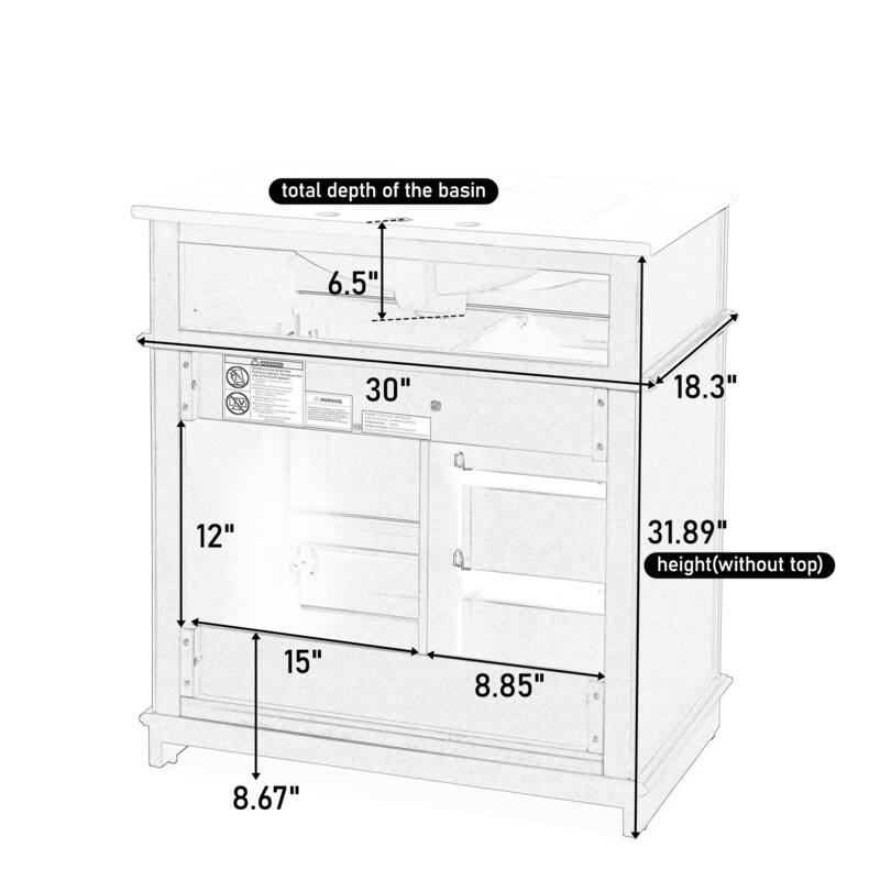 Bathroom Vanity Set with Arched Medicine Cabinet Mirror 30-Inch Vanity with Integrated Sink Top