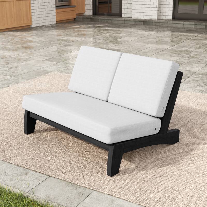 Beach-Style Outdoor Acacia Club Chair Set Loveseate with Plush All-Weather Cushions