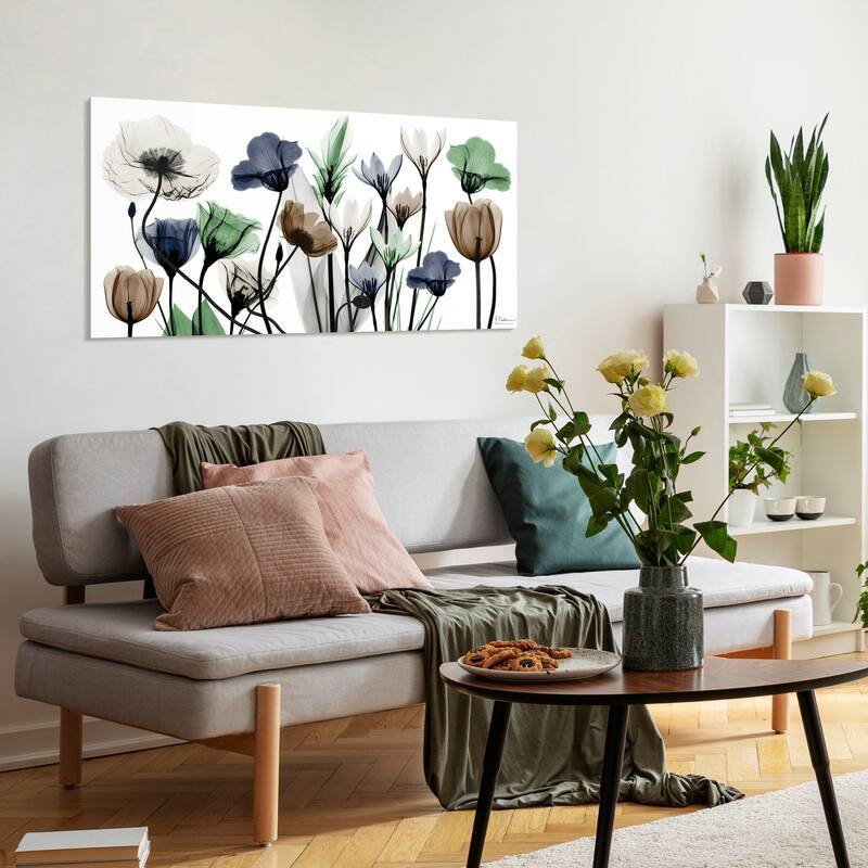 "Floral Landscape" Colorful Frameless Free Floating Tempered Glass Panel Graphic Wall Art