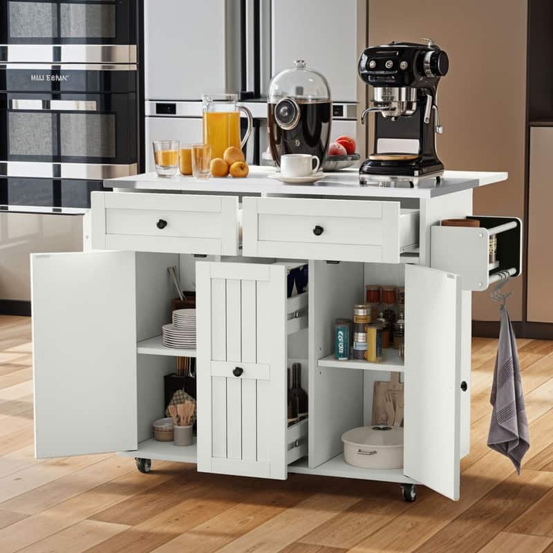 Moasis Mobile Kitchen Island Cart with Stainless Steel Ffolding Tabletop and Storage