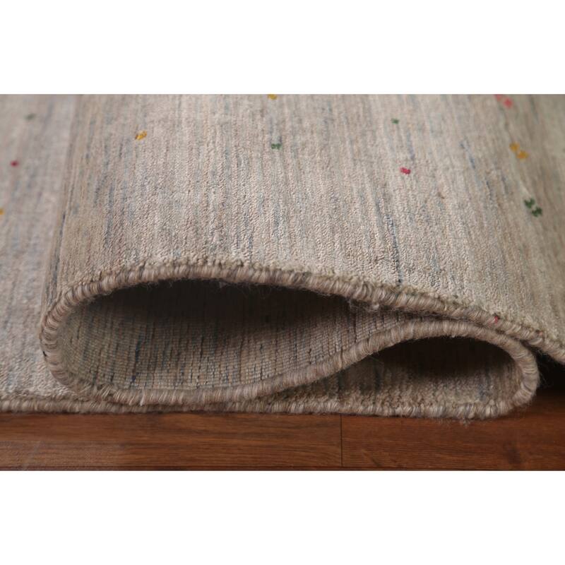 Beige Tribal Gabbeh Area Rug Hand-Knotted Wool Carpet - 7'10" x 9'8"