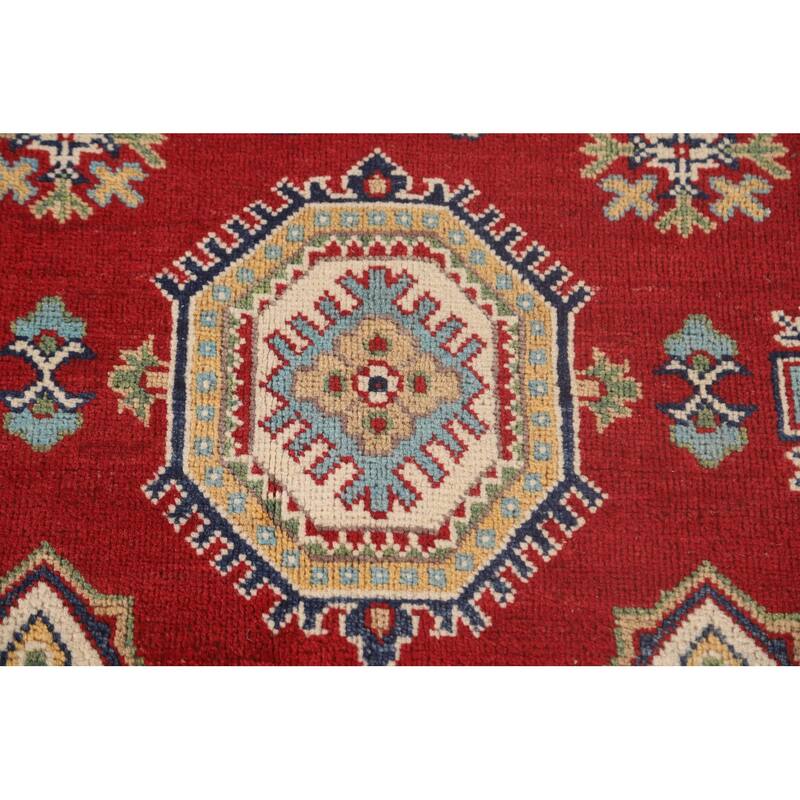 Kazak Oriental Area Rug Hand-Knotted Geometric Red Wool Carpet - 6'6"x 9'10"