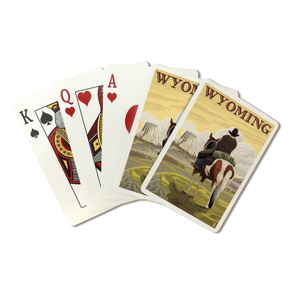 WY - Cowboy and Devils Tower - WY - LP Artwork (Poker Playing Cards Deck)