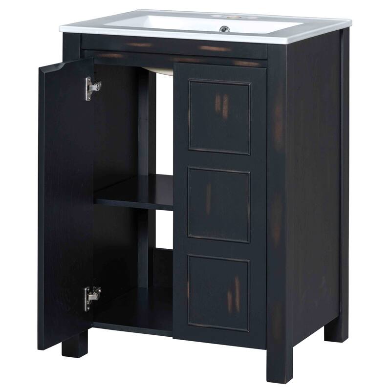 Small Bathroom Vanity Cabinet with Ceramic Sink, 24" Ceramic Integrated Basin