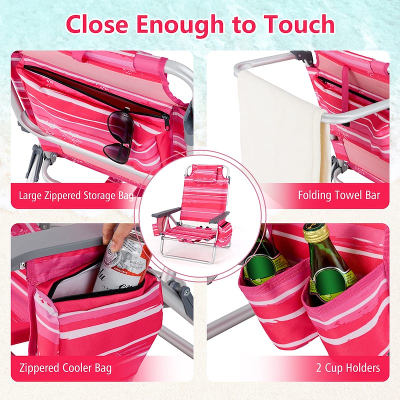 Gymax 2PCS Folding Backpack Beach Chair Table Set 5-Position Outdoor