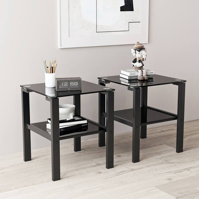 2-Piece 2-Layer Glass Side Table