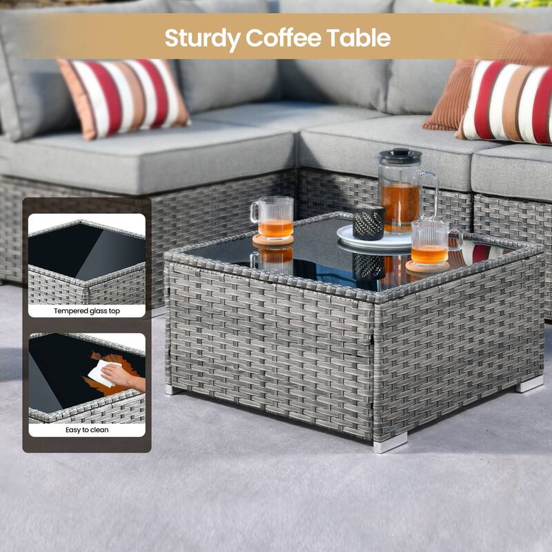 XIZZI 8-piece Patio Outdoor Wicker Furniture Swivel Chair Set with Firepit Table
