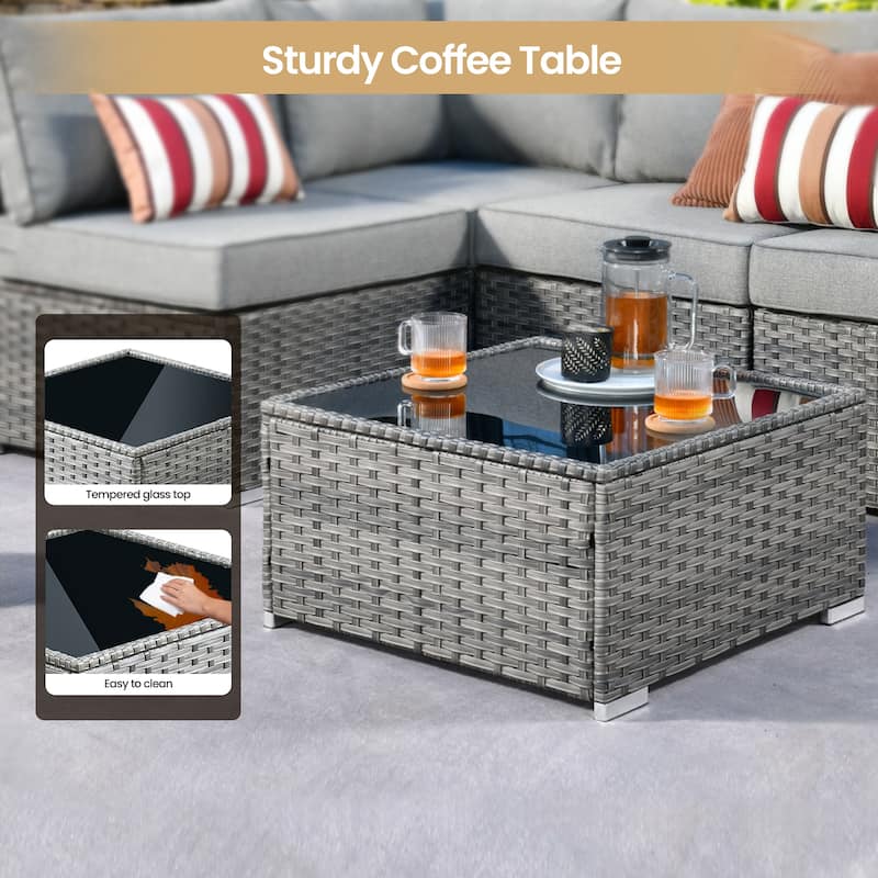 XIZZI 9 Pieces Patio Wicker Furniture Swivel Rocker with Firepit Table