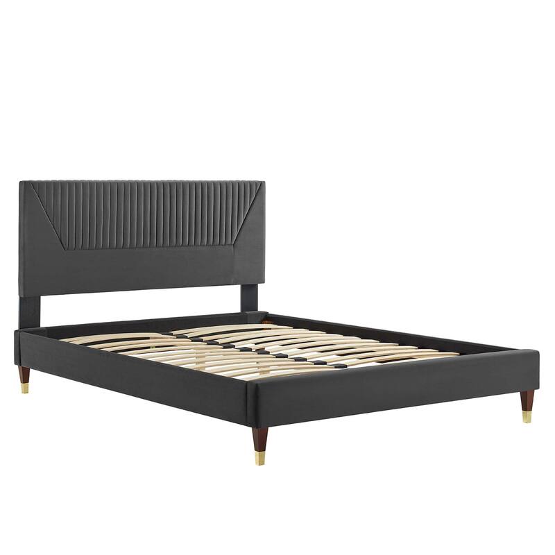 Yasmine Channel Tufted Performance Velvet Queen Platform Bed