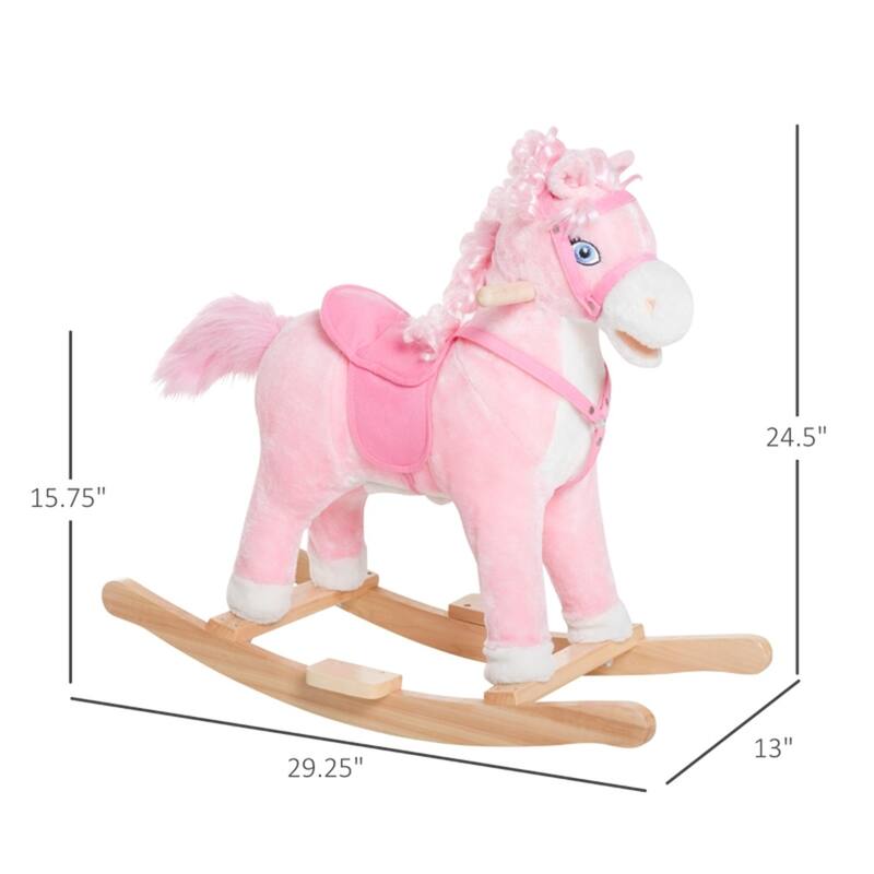 Pink Plush Rocking Pony for Kids Ages 3 and Up Soft Saddle with Neighing and Galloping Sounds Toy - 29.25" x 13" x 24.5"