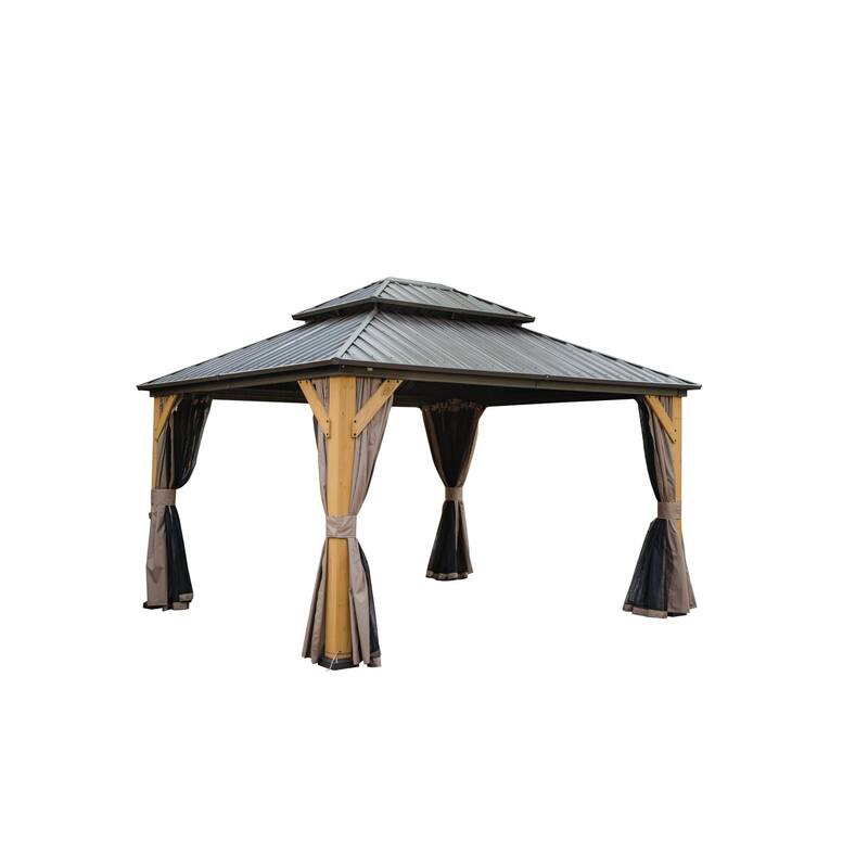 Outdoor Hardtop Gazebo with Galvanized Steel Double Roof