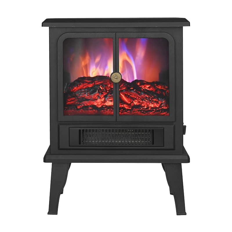 1500W Freestanding Electric Stove Fireplace Heater with Realistic Flame and Overheat protection - 14" L x 8.11" W x 18.9" H