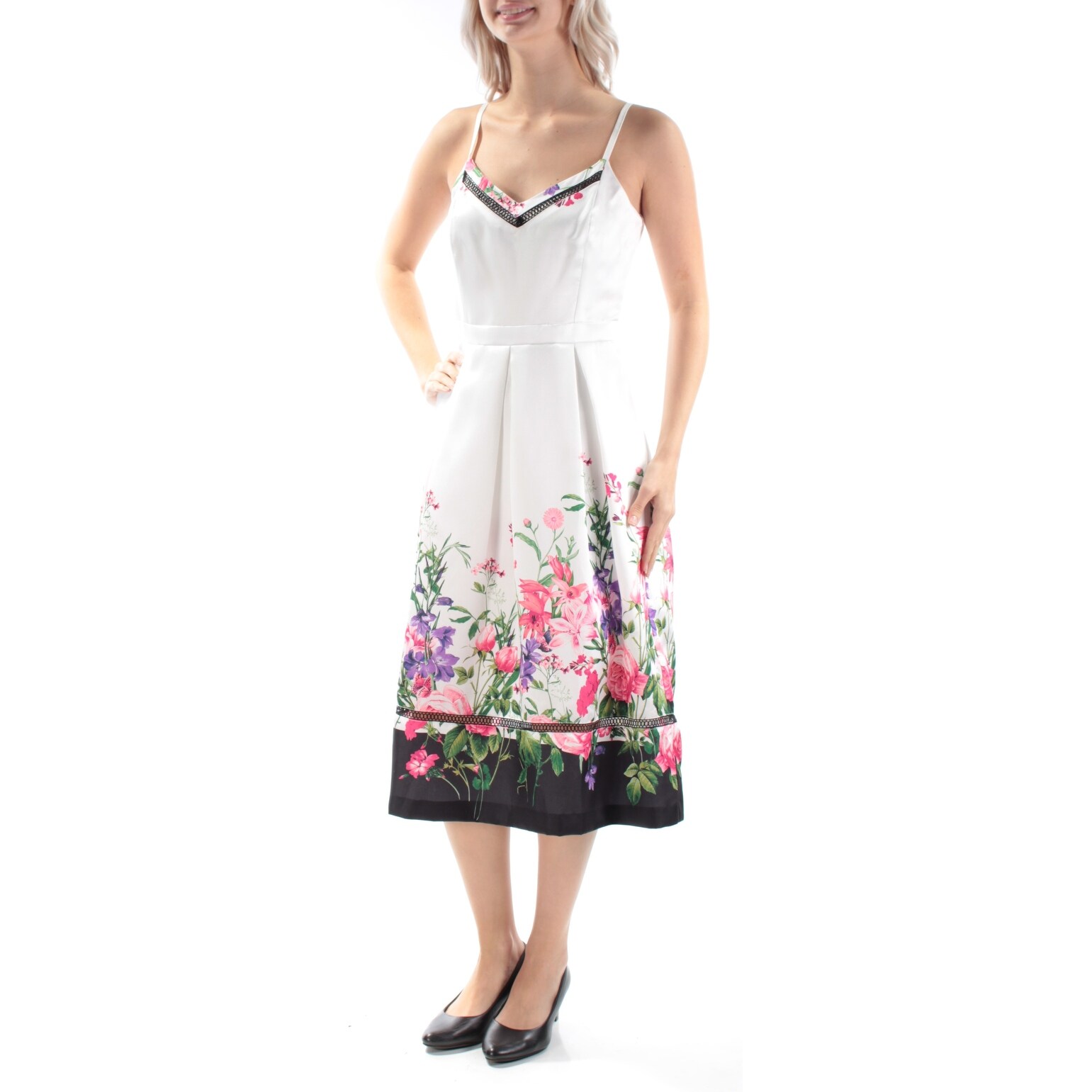 Shop Womens White Spaghetti Strap Below The Knee Casual Dress Size