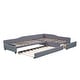 preview thumbnail 33 of 40, 3-in-1 Daybed L-shape Corner Sofa Bed with Pull-out Drawer and Trundle Bed, Linen Upholstered Bed Twin Size Sleeper Couch Bed